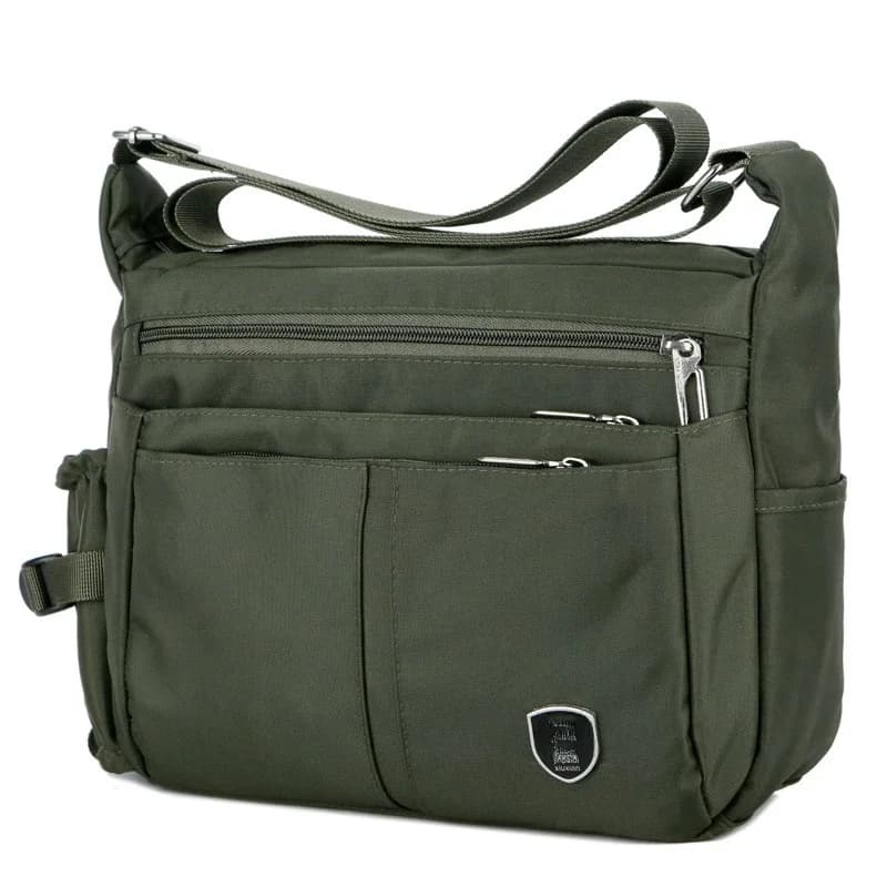 Sac à bandoulière décontracté pour hommes, sac à bandoulière horizontal en nylon Oxford résistant aux éclaboussures, grande capacité, avec poche latérale pour gobelet d'eau