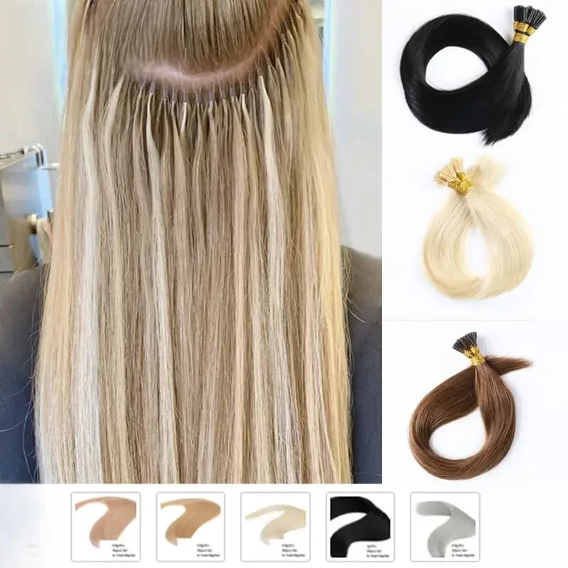 I Tip Extension de cheveux Extension de cheveux humains droites 0.8g/ 1g/brin 50 pièce/ensemble Capsule kératine Fusion naturelle Extension de cheveux humains