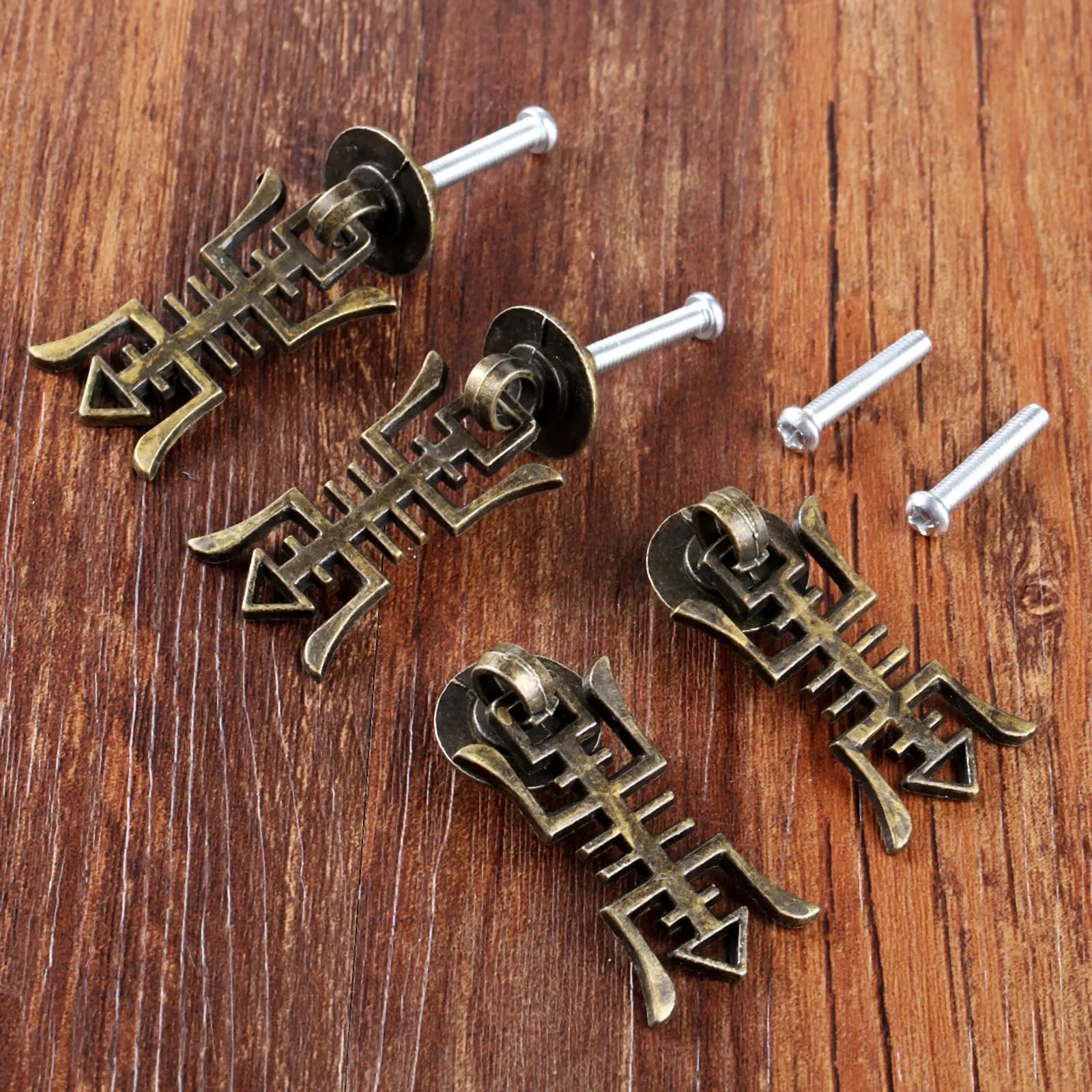 4 poignées de tirage vintage 45*25mm, style chinois, en bronze antique, pour armoire, boîte en bois, étui, boîte à bijoux, tiroir