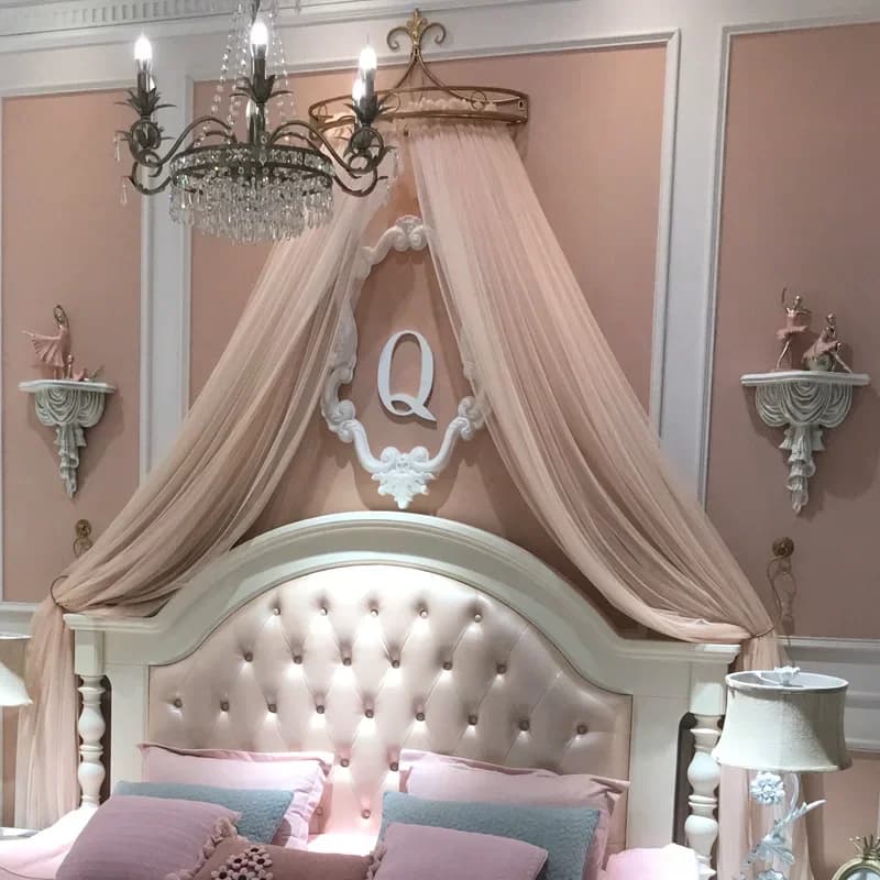 Rideau de lit rétro en forme de couronne de princesse pour fille, joli décor de chambre d'enfant, filet de fil de chevet, tentes de princesse romantiques, cantonnière d'amendements de lit