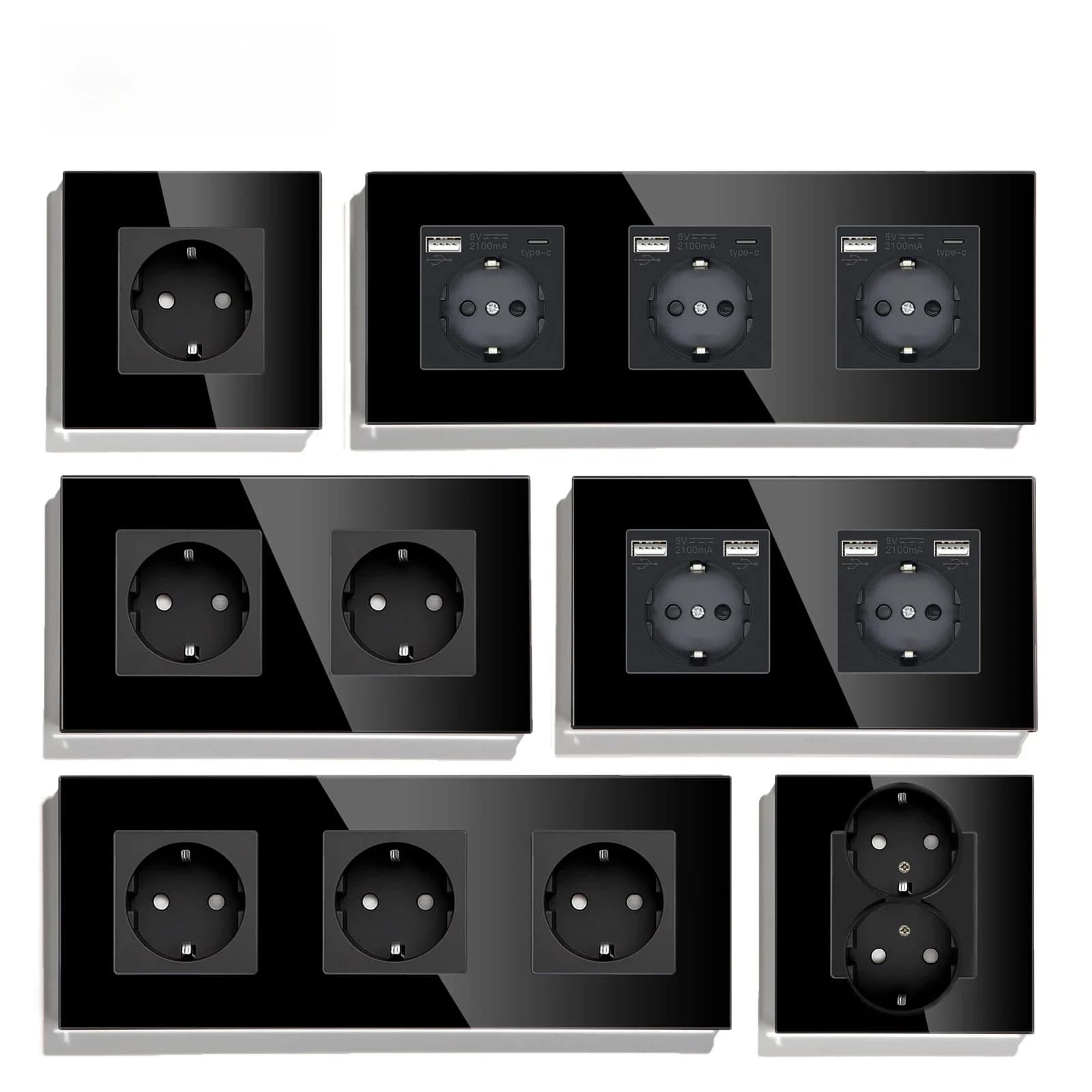 BSEED-Prises murales standard UE, prises simples injustes, doubles prises à cadre noir, panneau en verre, triple prises, protection pour enfants, 16A