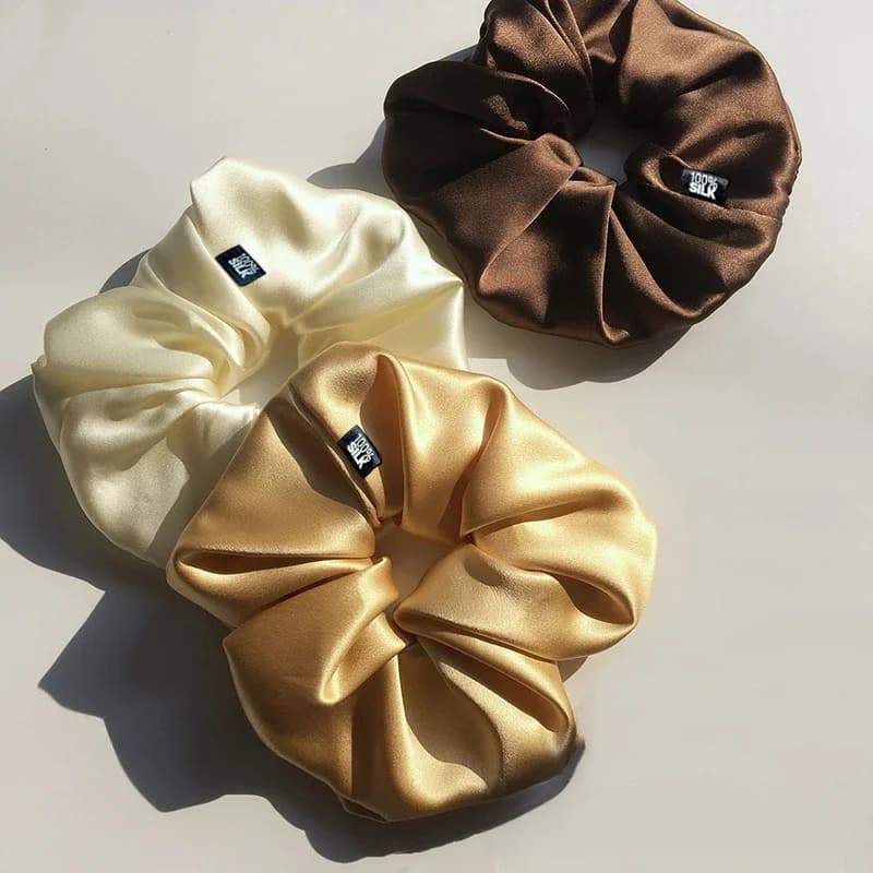 Chouchous Extra larges pour femmes et filles, 100% soie de mûrier, grandes bandes élastiques surdimensionnées, attaches à cheveux, cordes, support queue de cheval
