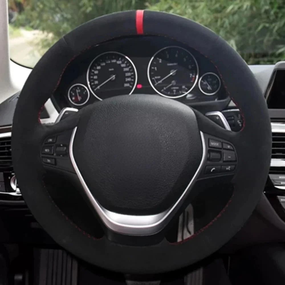 Housse de volant de voiture cousue à la main, en cuir véritable noir souple, daim, pour BMW F20 F21 F22 F23 F30 F31 F34 F32 F33 F36