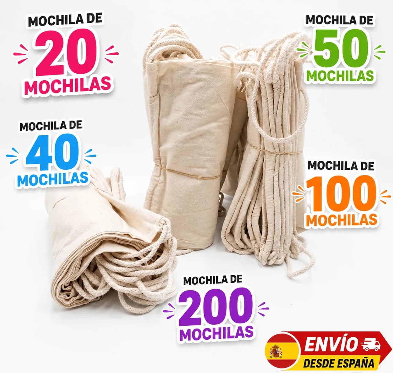 Lot de sacs à dos réutilisables en coton naturel pour la peinture, les activités manuelles et les excursions, taille 45 x 39 cm, avec fermeture à cordon, différentes tailles disponibles.