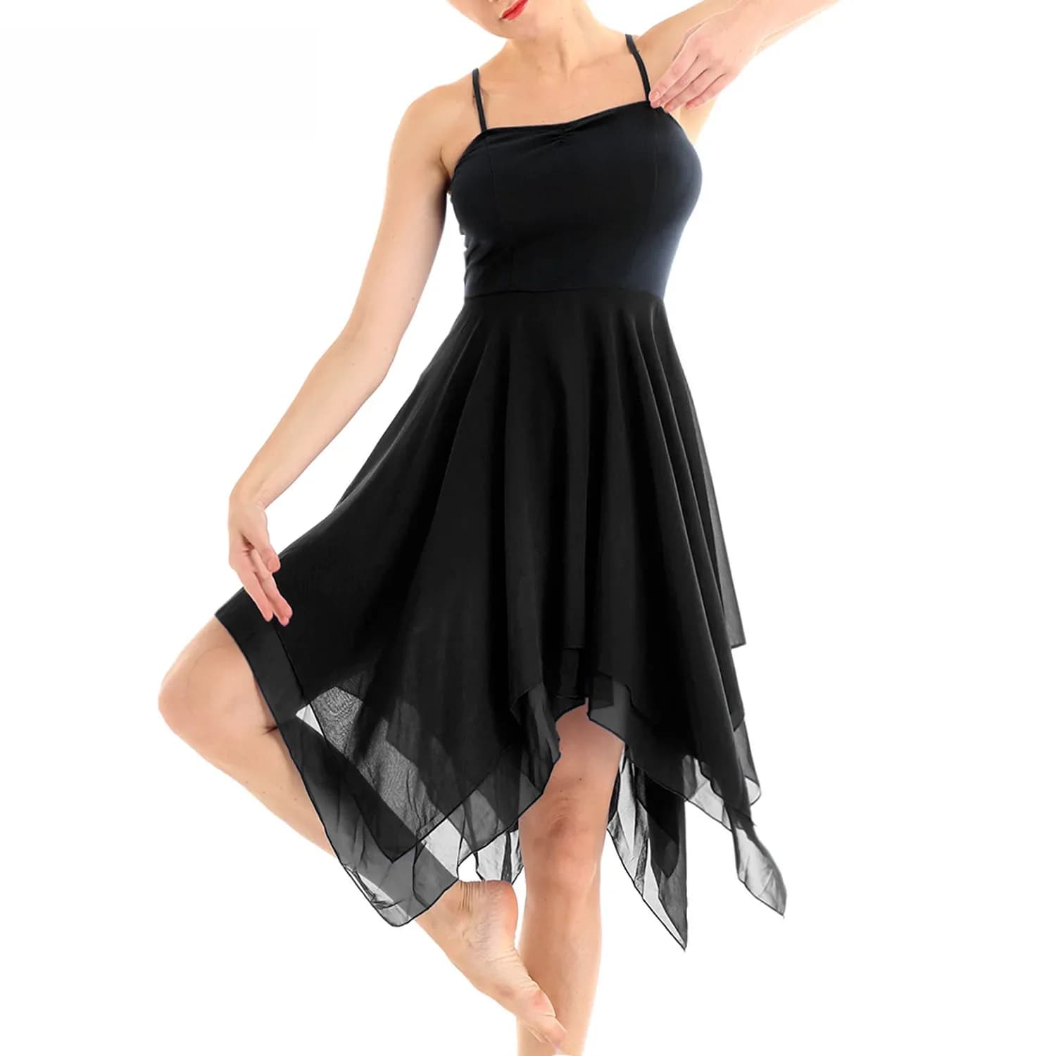 Robe de spectacle de danse lyrique pour femmes, bretelles spaghetti, vêtements de danse de salon, ballet, latin, rumba, tango