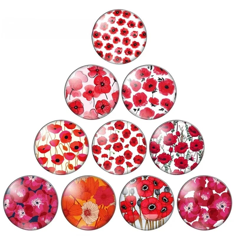 Peintures d'art de fleurs rouges, photo ronde, cabochon en verre, démo, dos plat, résultats exécutifs, rose, rypy, 10mm, 12mm, 18mm, 20mm, 25mm