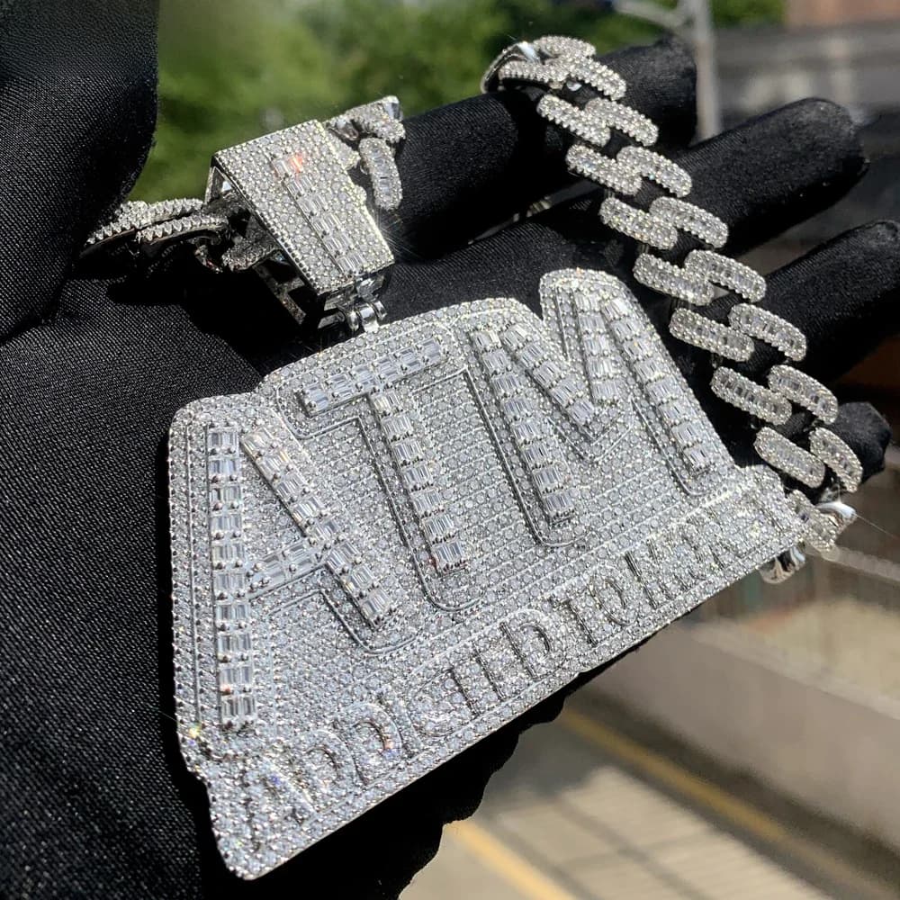 Iced Out Bling 5A CZ lettres ATM accro à l'argent pendentif collier 2 couleurs Cubicz Zircon hommes HipHop 5mm chaîne de Tennis bijoux