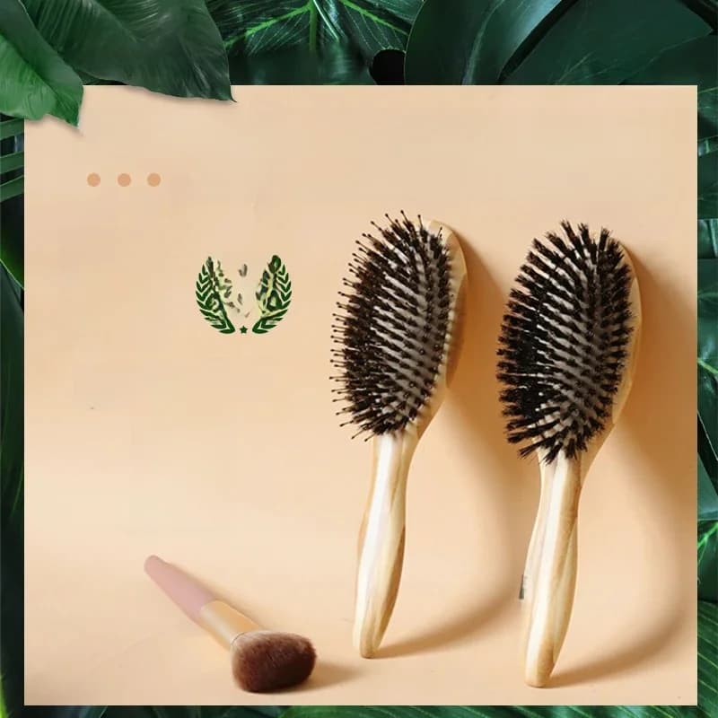brosse cheveux femme Brosse à cheveux en bambou avec Logo personnalisé populaire, poils de sanglier avec broches en Nylon, poils naturels de sanglier, vente en gros, 1 pièce