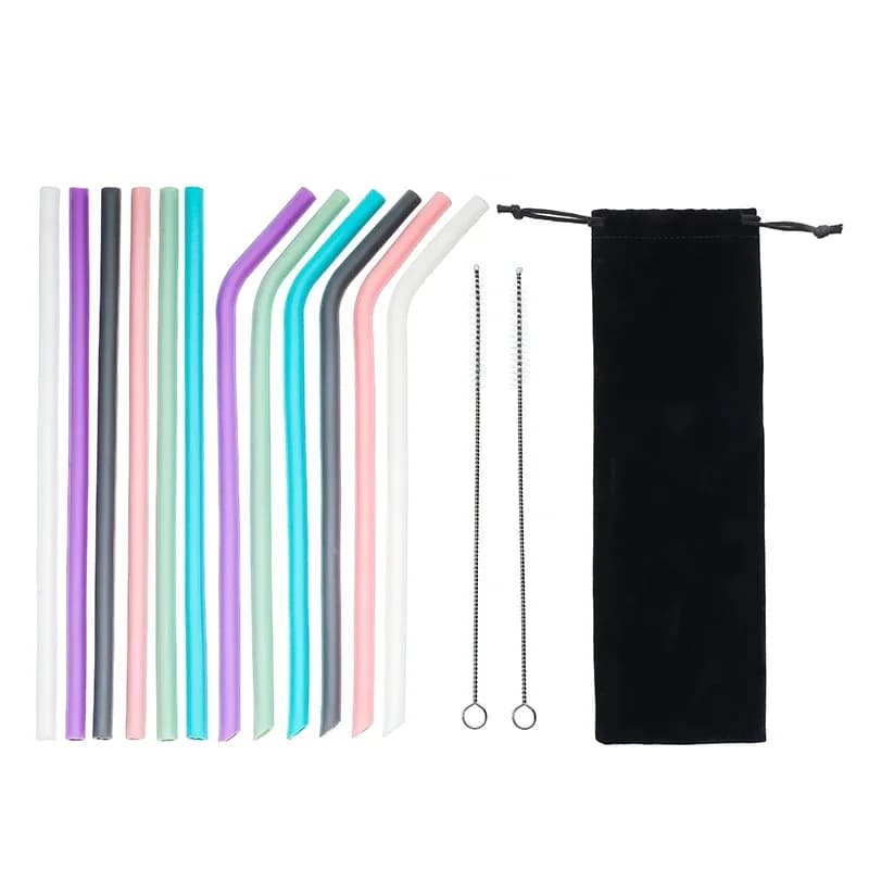 Pailles à boire en Silicone réutilisables, 6 pièces, pailles à lait créatives, robuste, courbée, droite, brosse de nettoyage, accessoire de Bar de fête