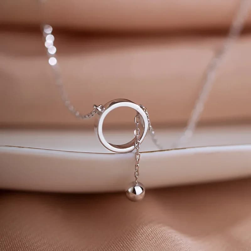 CIAXY – collier de perles géométriques de couleur argent pour femmes, pendentif circulaire, chaîne de clavicule avec pompon, ras du cou, bijoux à la mode