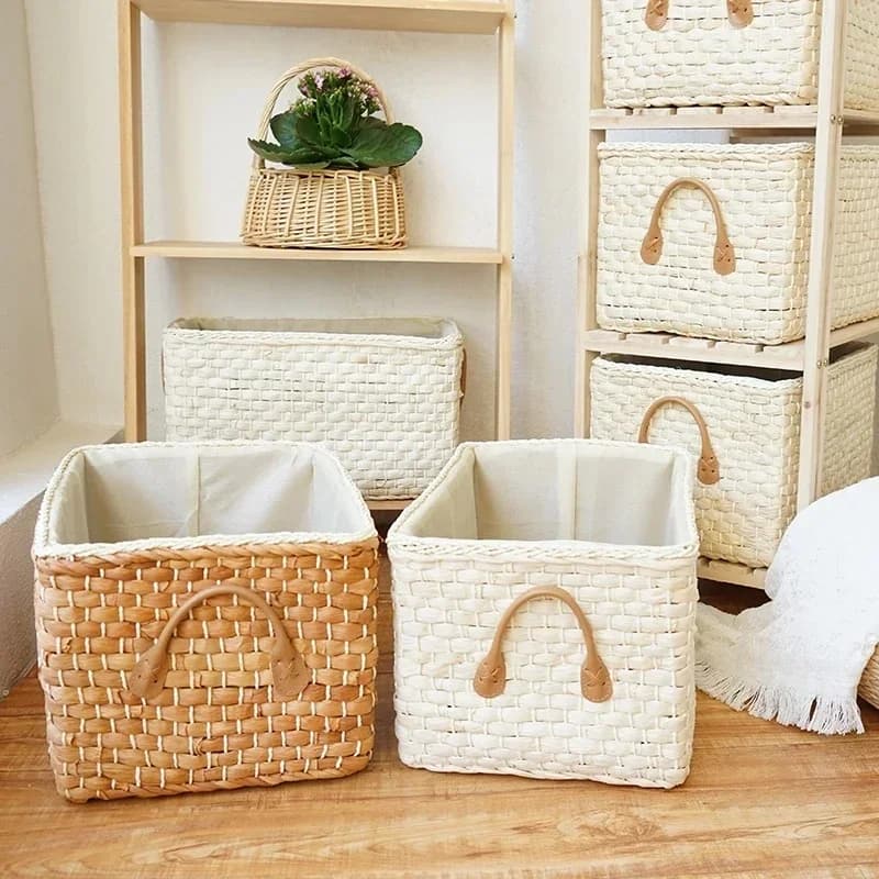 Panier de rangement tissé manuel, paniers à linge en osier faits à la main, organisateur d'articles divers, conteneur de vêtements et de jouets, décoration de maison WF