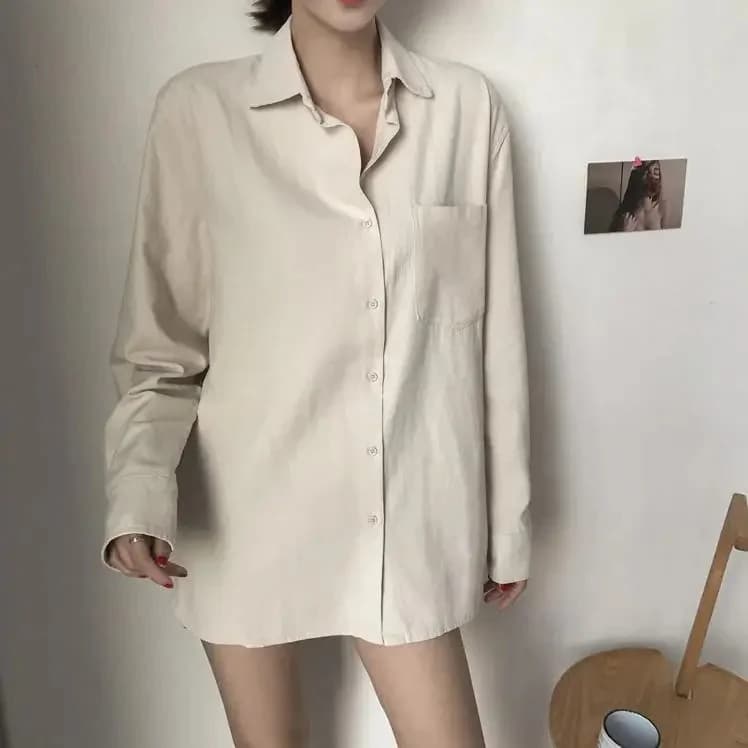ZHISILAO-Chemisier surdimensionné en coton et lin pour femme, chemises à manches longues, monochrome, beige, décontracté, bureau, nouveau, 2021, Y-Streetwear