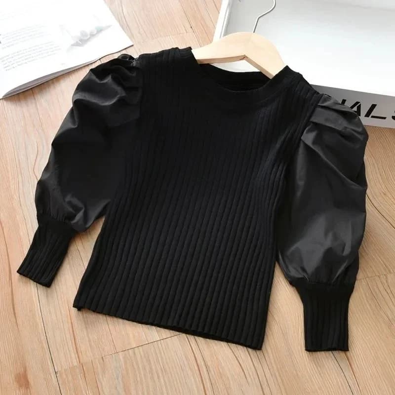 Filles T-shirt à manches bouffantes printemps 2025 nouvelle mode pour enfants T-shirt à manches longues bébé portant des tricots chemise de fond pour enfants