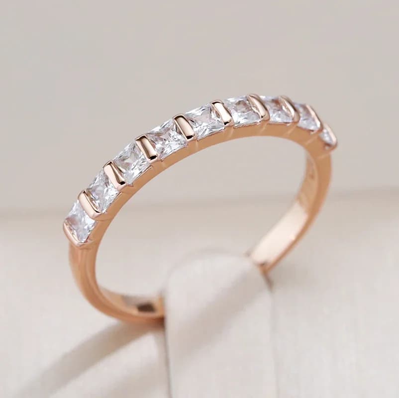 Kinel – bagues de mariage simples pour femmes, carrées en Zircon naturel, or Rose 585, à la mode, bijoux fins quotidiens, meilleur cadeau
