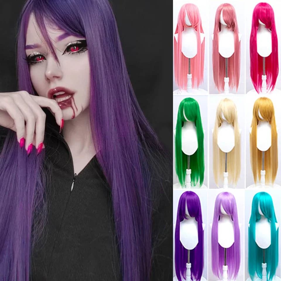 HUAYA – perruque de Cosplay synthétique longue et lisse de 100cm, cheveux résistants à la chaleur pour femmes, perruques de Costume Anime blondes, vertes, jaunes et roses