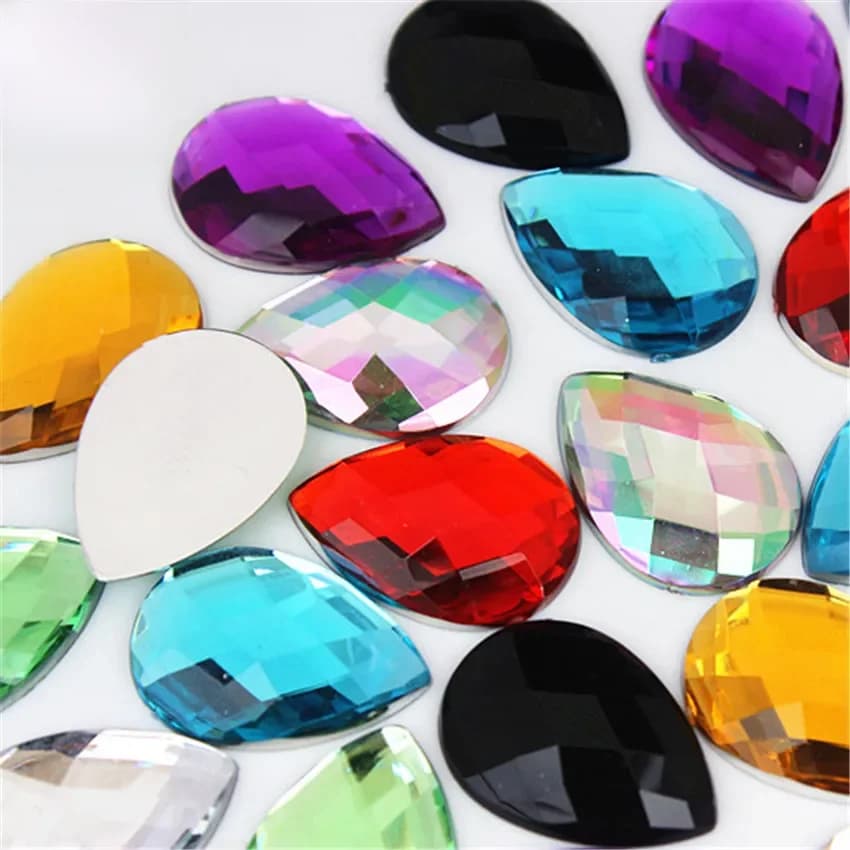 20 pièces 18*25mm forme de goutte d'eau dos plat acrylique Strass cristaux Strass perles bijoux à bricoler soi-même accessoires artisanat MC592