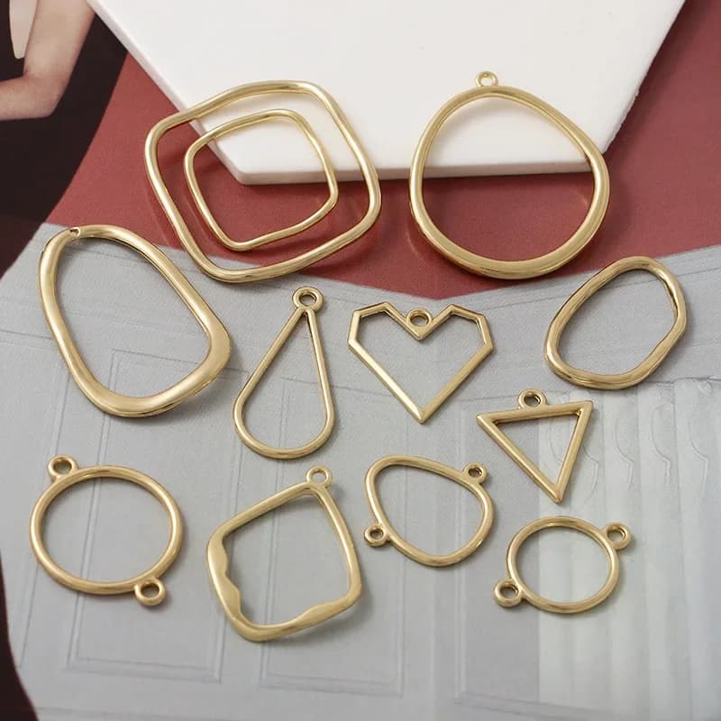 Breloques pendantes en or mat pour bijoux à bricoler soi-même, coeur d'amour, goutte d'eau, rond, collier, connecteurs de boucles d'oreilles, document, exécutif, 10 pièces
