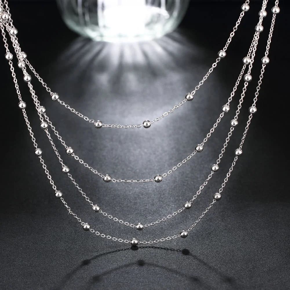Collier en argent Sterling 925 pour femmes, bijoux à la mode, chaîne de perles lisses de 18 pouces, cadeaux d'anniversaire de mariage, offre spéciale