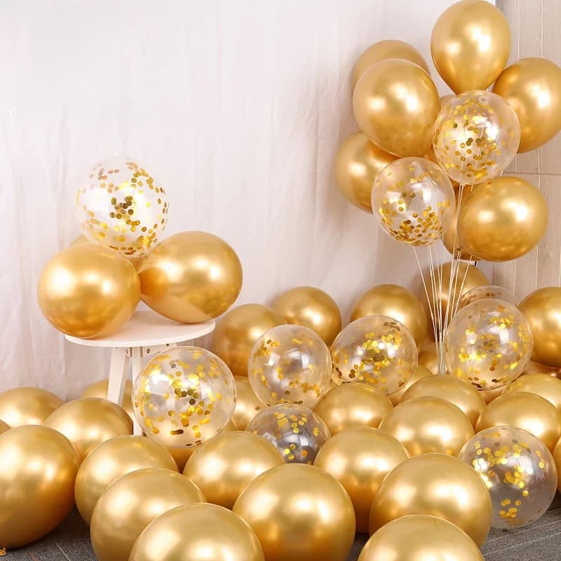 Ballons à Hélium en Latex Transparent à Paillettes Dorées, Décoration de ixd'Anniversaire, de Mariage, de Réception-Cadeau pour Bébé, 12 Pouces