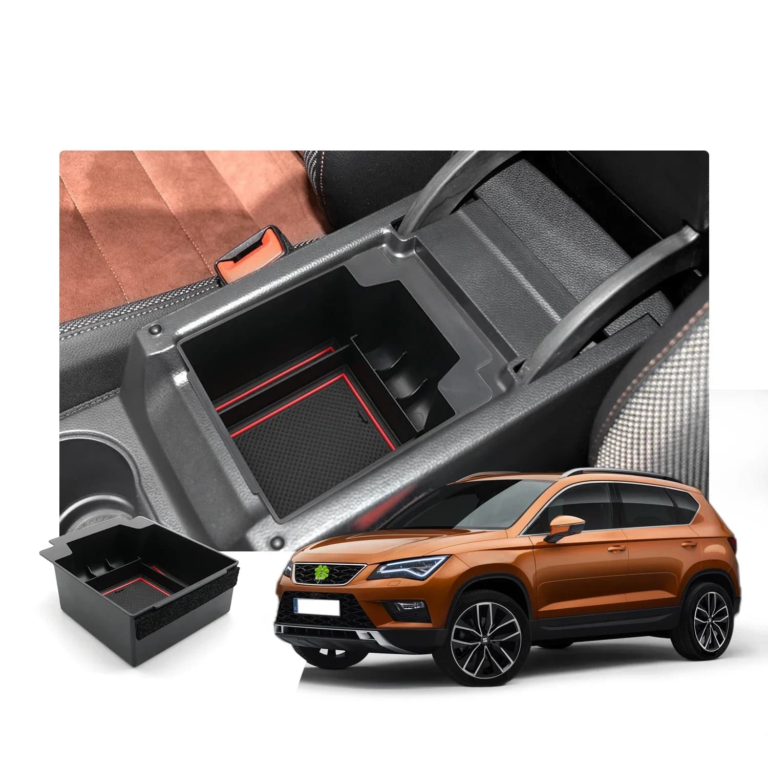 RUIYA Boîte de rangement pour accoudoir de voiture pour Seat Ateca 2017-2023 2024 2025 Container de contrôle central Auto Interior Seat Ateca Accessories 2025