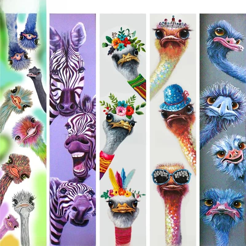 HOMFUN – peinture diamant thème "Animal Ostrich zèbre", broderie complète 3D, perles rondes ou carrées, points de croix, à faire soi-même, décoration d'intérieur, cadeau