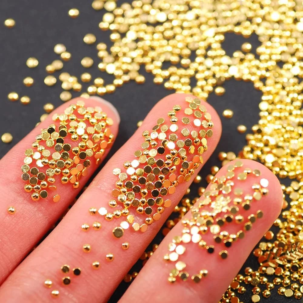Perles en alliage de métal pour manucure, breloques 3D pour nail art, pierres précieuses, or, 1000, 5/2mm, 1/1 pièces