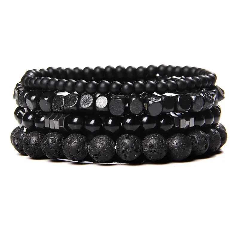 Mode pierre naturelle perles hommes Bracelet multicouche noir lave Onyx perles charme Punk Bracelet bracelets femmes bijoux Couples cadeau