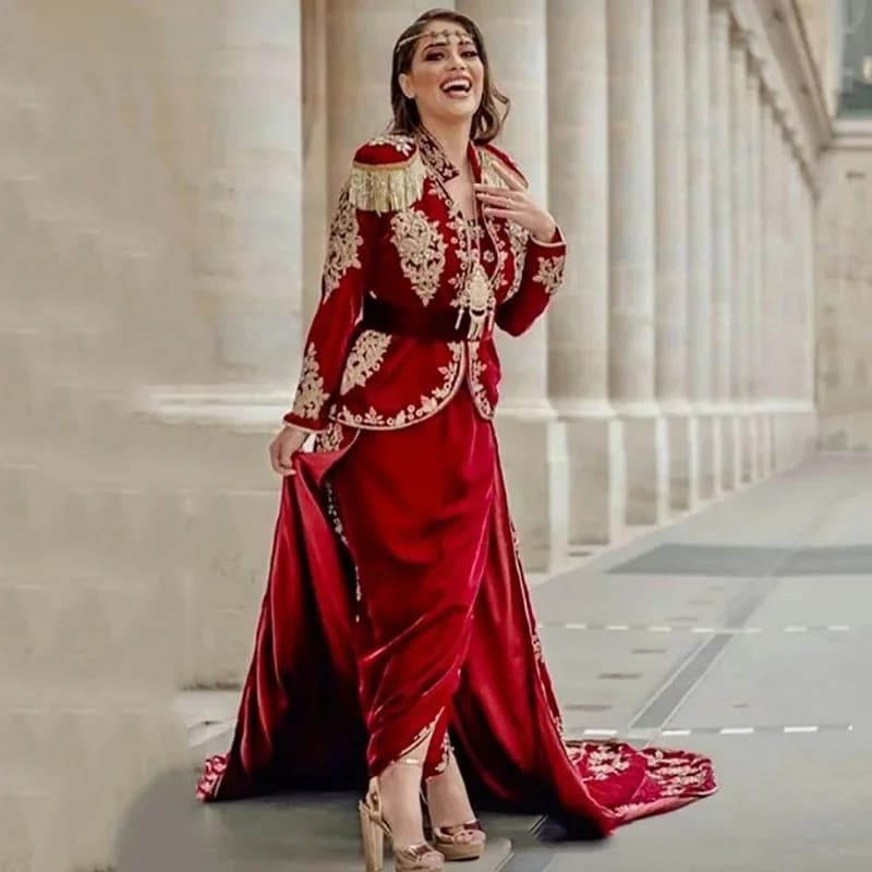 Smileven-Robe de Soirée Luxueuse en Velours pour Femme, Rouge, Dubaï, Abaya, Élégante, Karakou, Dentelle