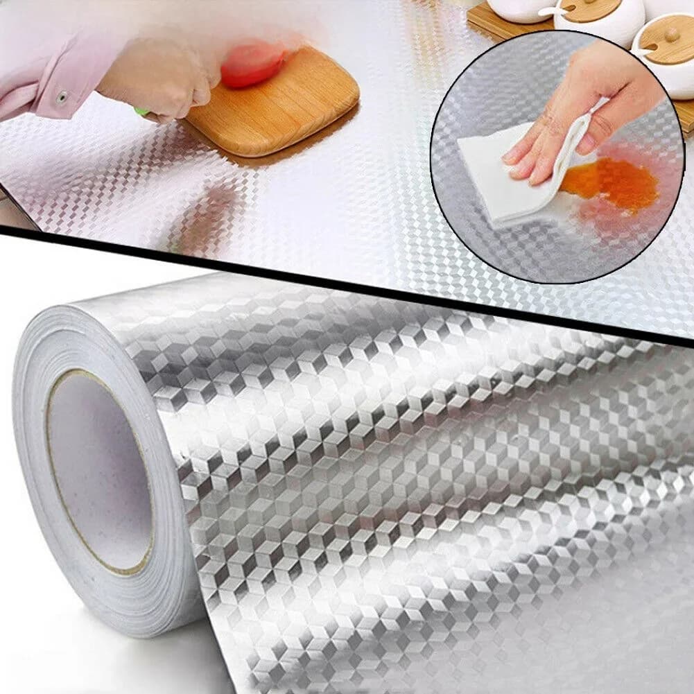 HDHome cuisine résistant à l'huile autocollants imperméables feuille d'aluminium cuisine cuisinière armoire auto-adhésif autocollant mural bricolage papier peint