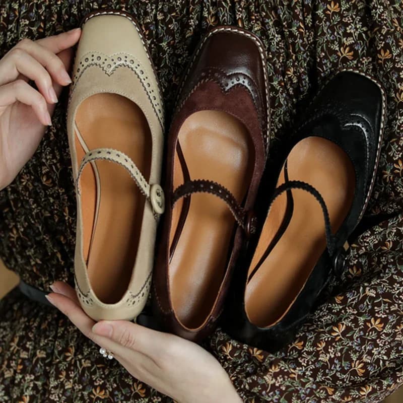 Escarpins en cuir naturel pour femmes, chaussures Brogues, cuir de vachette et daim de mouton, chaussures Mary Gasoline, talon optique, 3 couleurs disponibles, longueur 22-25cm