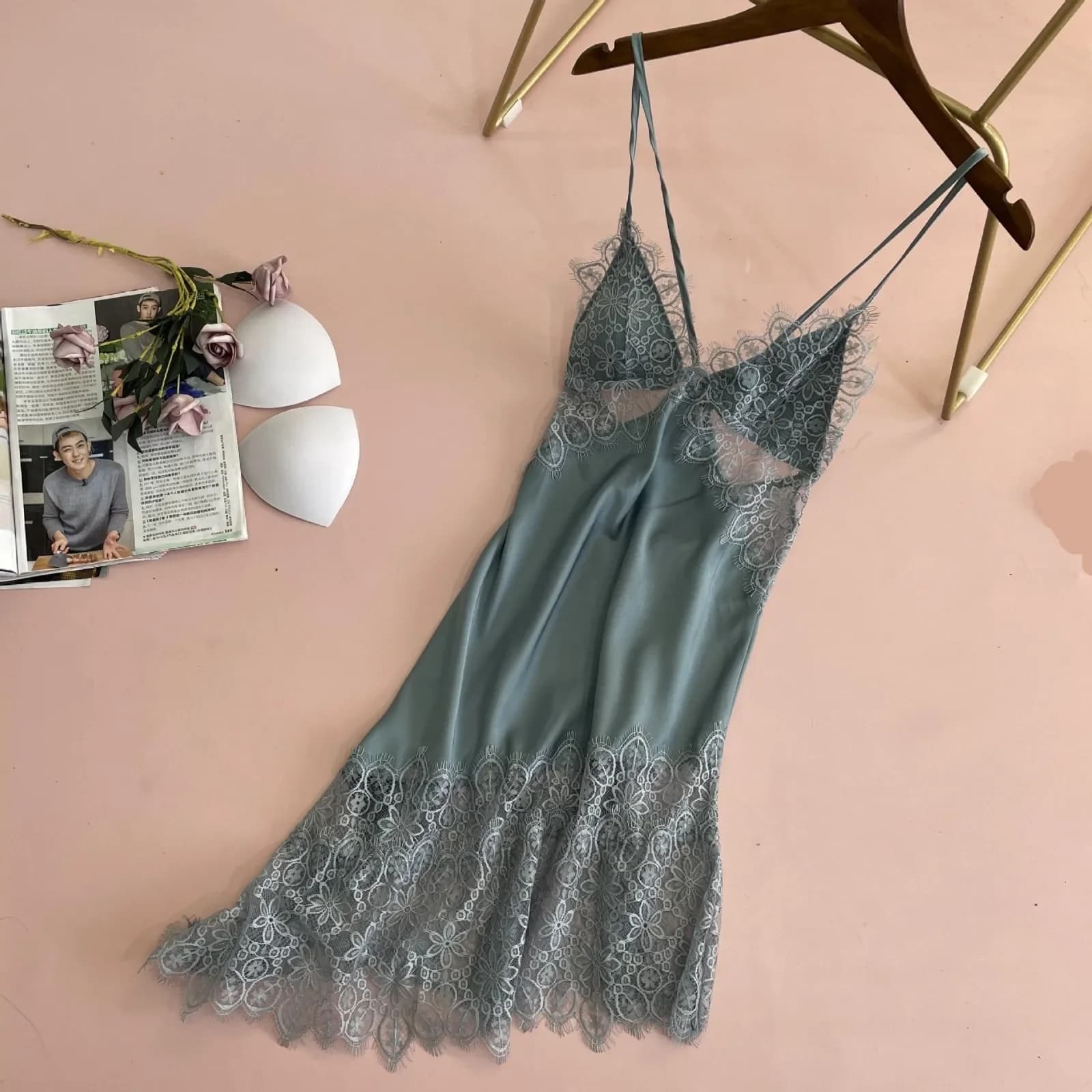 Chemise de nuit Sexy à bretelles en dentelle, dos nu, ajourée, pour femme