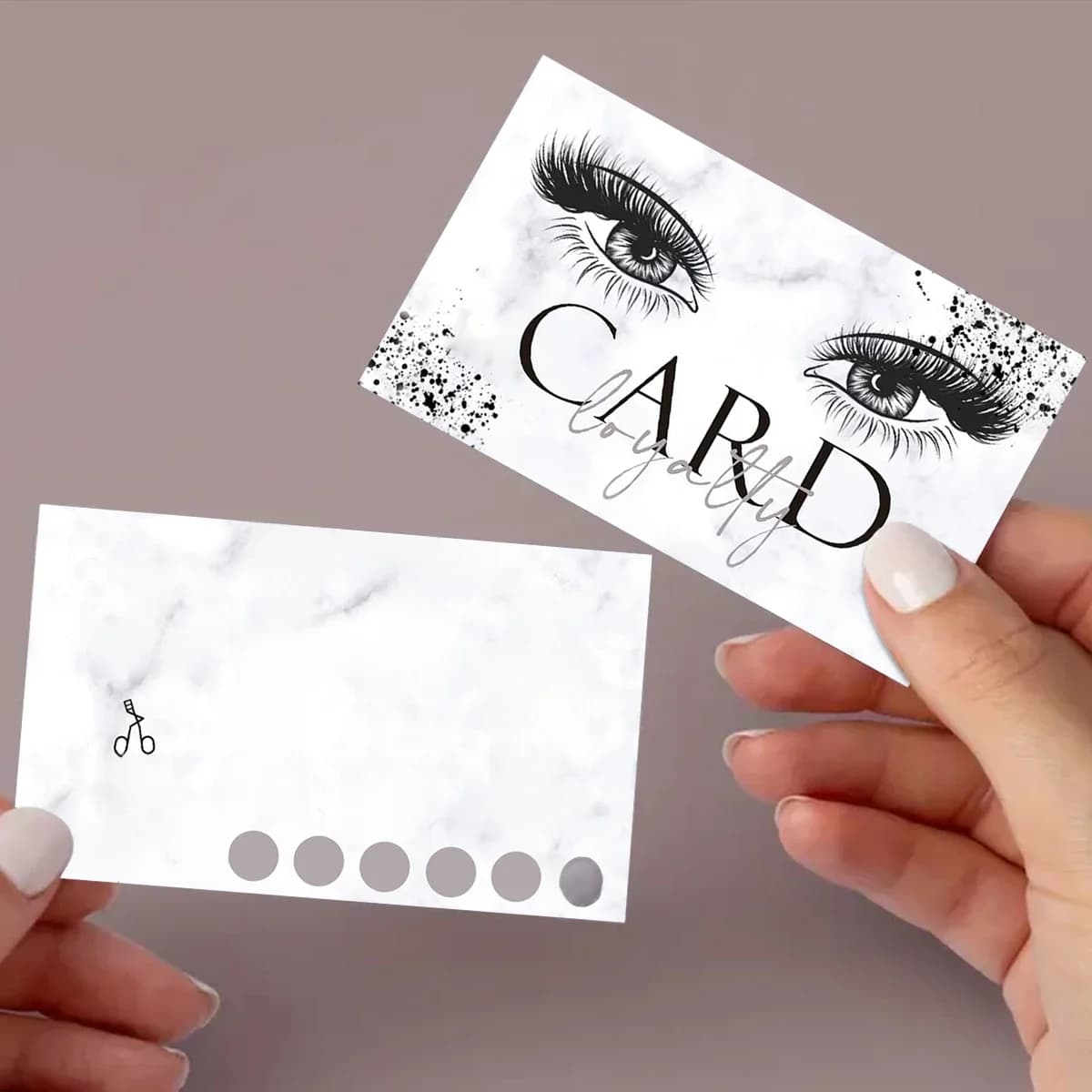 Carte de soins après-cils en marbre, 50 pièces/lot, carte de visite pour Extension de cils, carte de fidélité, vente en gros