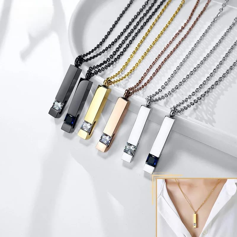 Vnox – colliers d'urne pour cendres, bijoux de crémation commémorative, pendentif de barre en acier inoxydable pour femmes et hommes, cadeau de souvenir avec pierre CZ