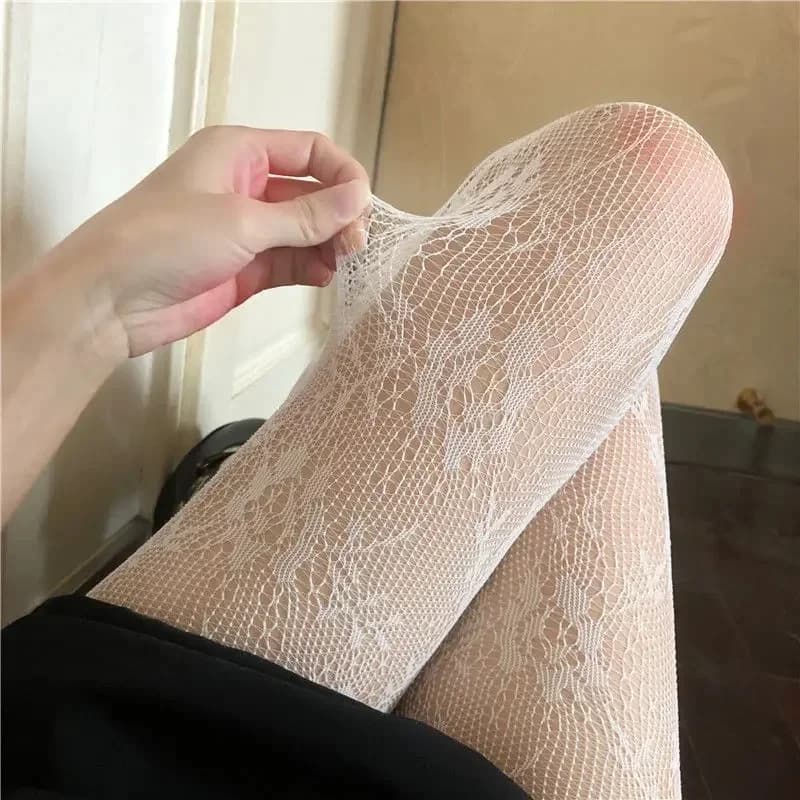 Collants floraux Lolita pour écolière, bas en résille au-dessus du genou, longs, adorables, Anime gothique, noir, blanc, Kawaii, Costumes de Cosplay Sexy