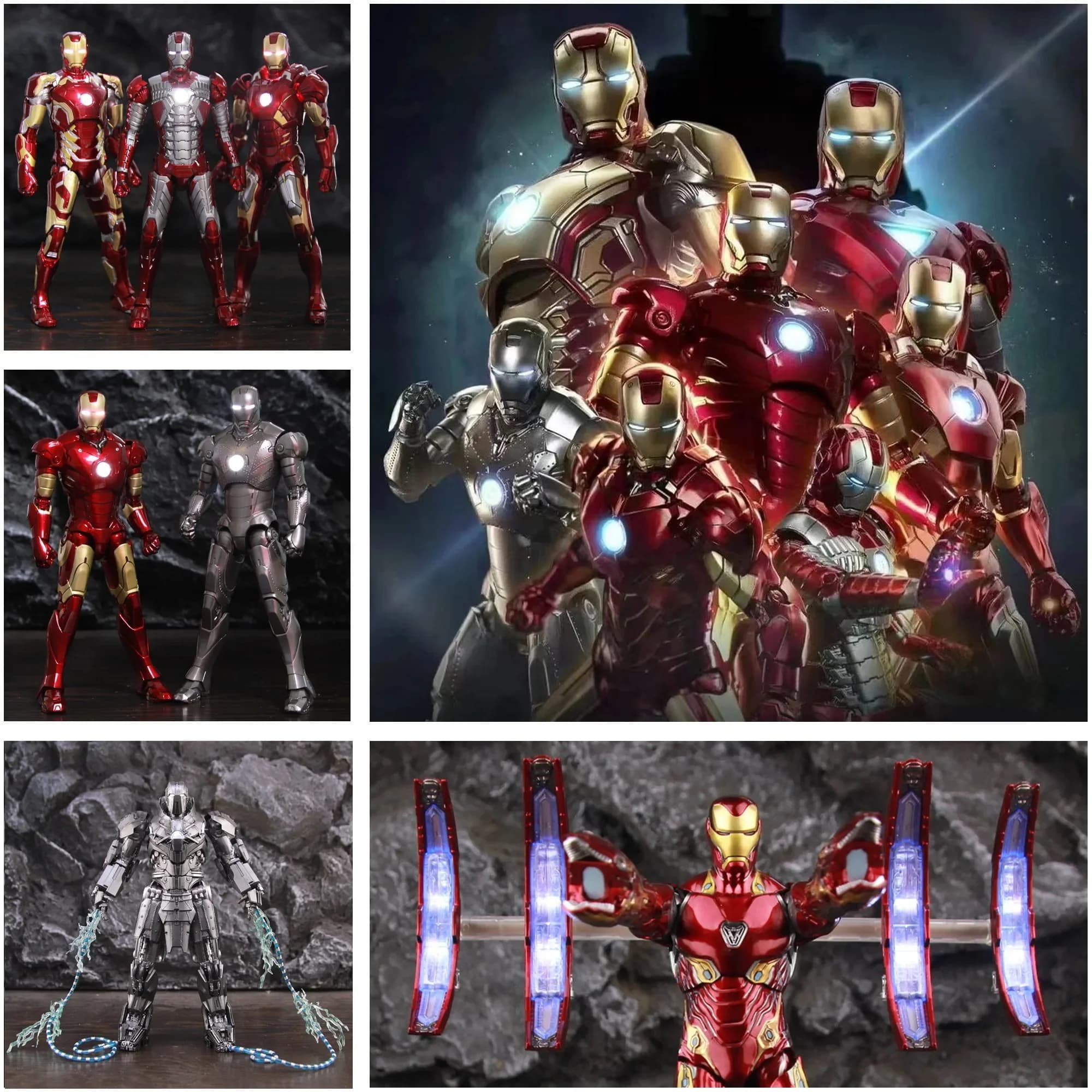 Figurine d'action de film Iron Man MK1 MK2 MK3 MK4 MK5 MK6 MK7 MK43 MK50 Whiplash 7" avec éclairage LED, Mark 1 2 3 4 5 6 7 43 Legends ZD Toys