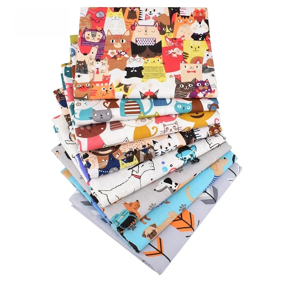 Chainho, tissu en coton tissé sergé imprimé, tissu patchwork, matériel de couture et de matelassage, série de dessins animés chats et lunettes, 2 tailles, CC306