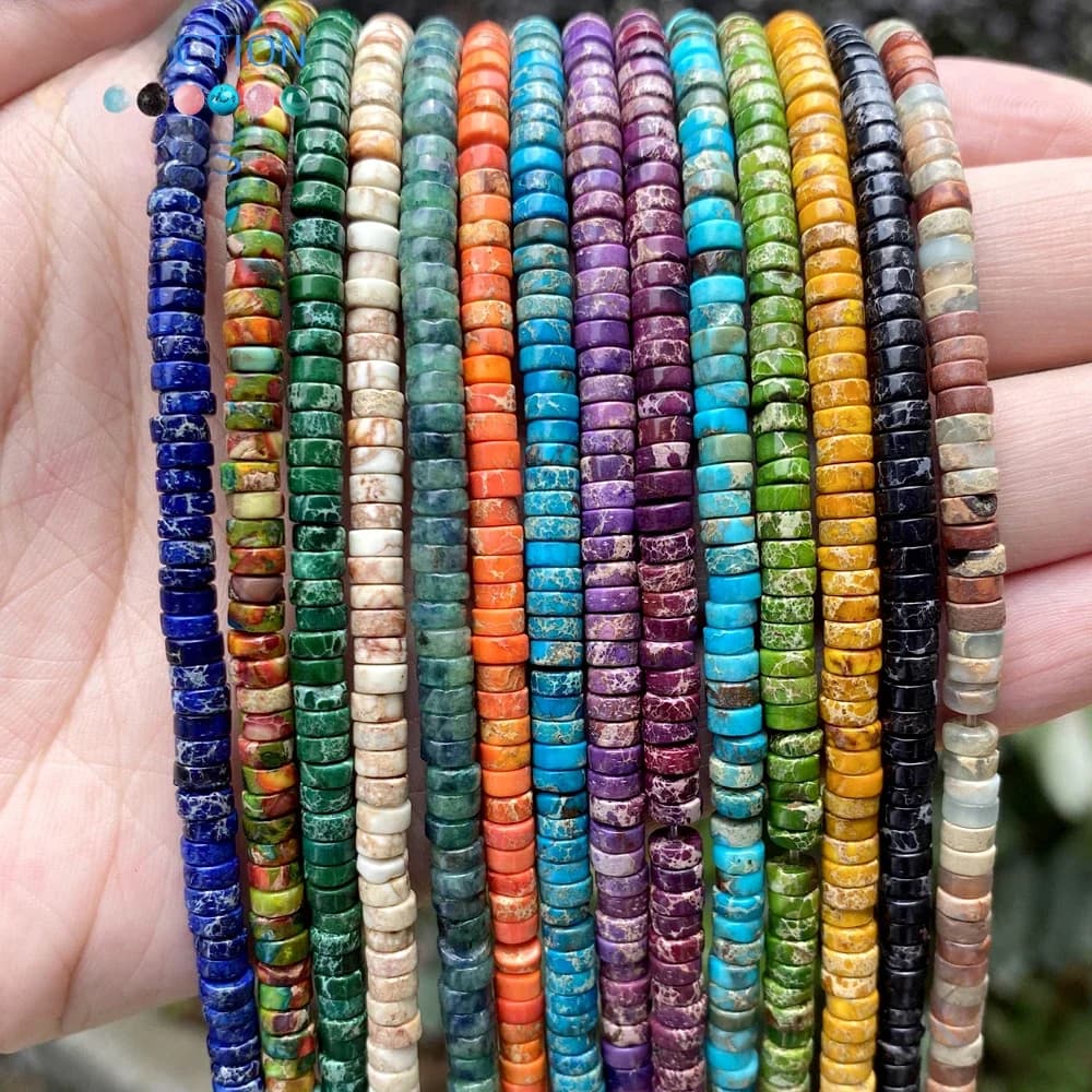 Perles de Jaspe de Sédiments de Mer Naturels Colorés, Pierres Plates et Rondes de 4x4x2mm, pour Bijoux, Accessoires de Bracelet à Faire Soi-Même