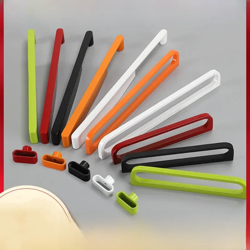 Peinture de cuisson en alliage de zinc de style moderne, traitement de surface, piano noir blanc rouge orange, poignée de nervure d'armoire, boutons de planche Chi MELHandle