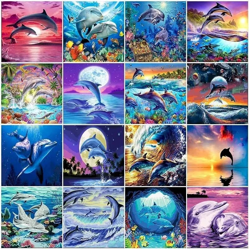 Dauphin peintures par numéros animaux tableau peinture à l'huile par numéros ensemble cadeau coloration par numéros Kit adulte sur toile Art mural