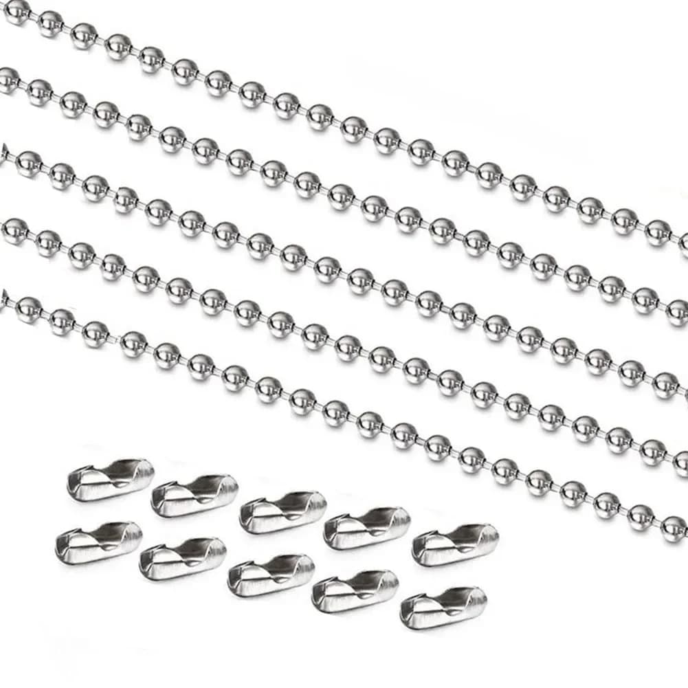 Collier chaîne à billes en acier inoxydable, wide1.2-6mm, pour pendentif ou étiquettes de chien, chaînes, fabrication de bijoux avec 10 connecteurs, vente en gros