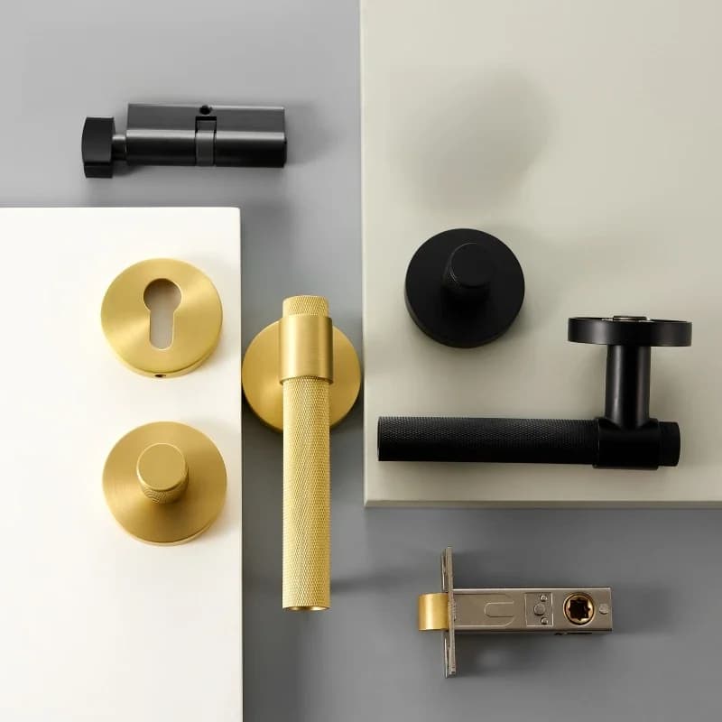 Dooroom – ensemble de serrure de porte moletée en laiton, noir or, intérieur de chambre à coucher, salle de bains, Double levier de porte en bois, factice, confidentialité
