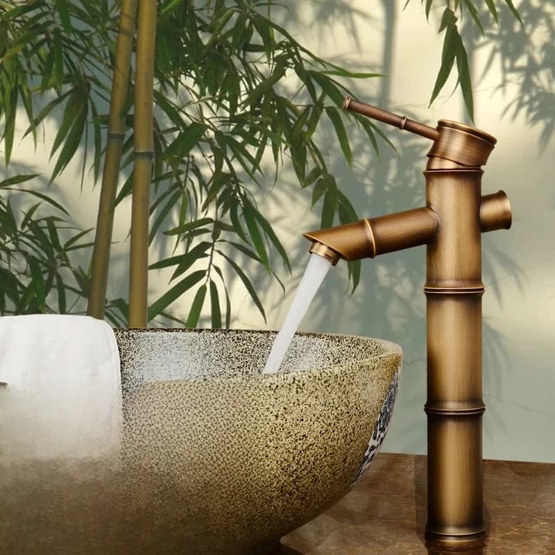 Robinet de lavabo en laiton Antique en forme de bambou finition Bronze, robinet d'évier à poignée unique robinet mitigeur d'eau chaude et froide