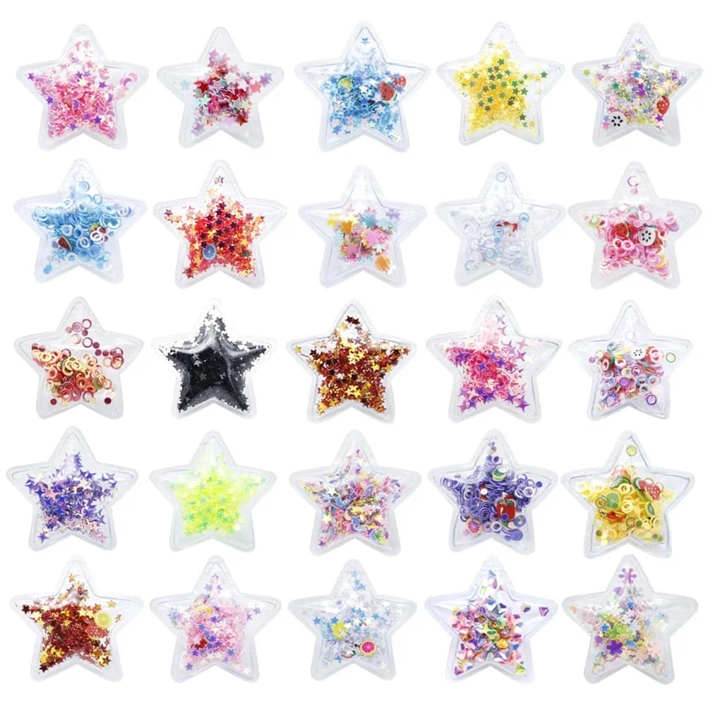 20 pièces 37x37mm Étoile Transparente Paillettes Scintillantes Effet Sable Mouvant DIY Accessoires pour Pinces à Cheveux Artisanat Décoration Téléphone, 20Yc18141