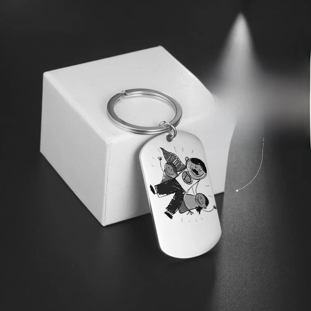 Porte-clés personnalisé avec dessin de personnage de dessin animé, écriture manuscrite, bijoux en acier inoxydable, cadeaux tendance pour la Saint-Valentin