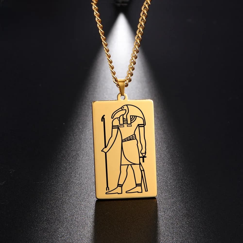 Plaqué or 15 dieu égyptien Talisman pendentif hommes femmes collier egypte dieu de la magie sagesse Thoth Ibis-tête amulette bijoux cadeaux