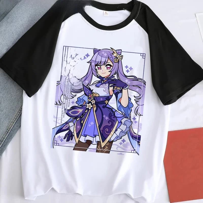 T-shirt unisexe mignon Genshin Impact, t-shirts graphiques de jeu chaud pour hommes, T-shirt de dessin animé Kawaii, été Y-Harajuku, drôle, Keqing, mâle, 2021