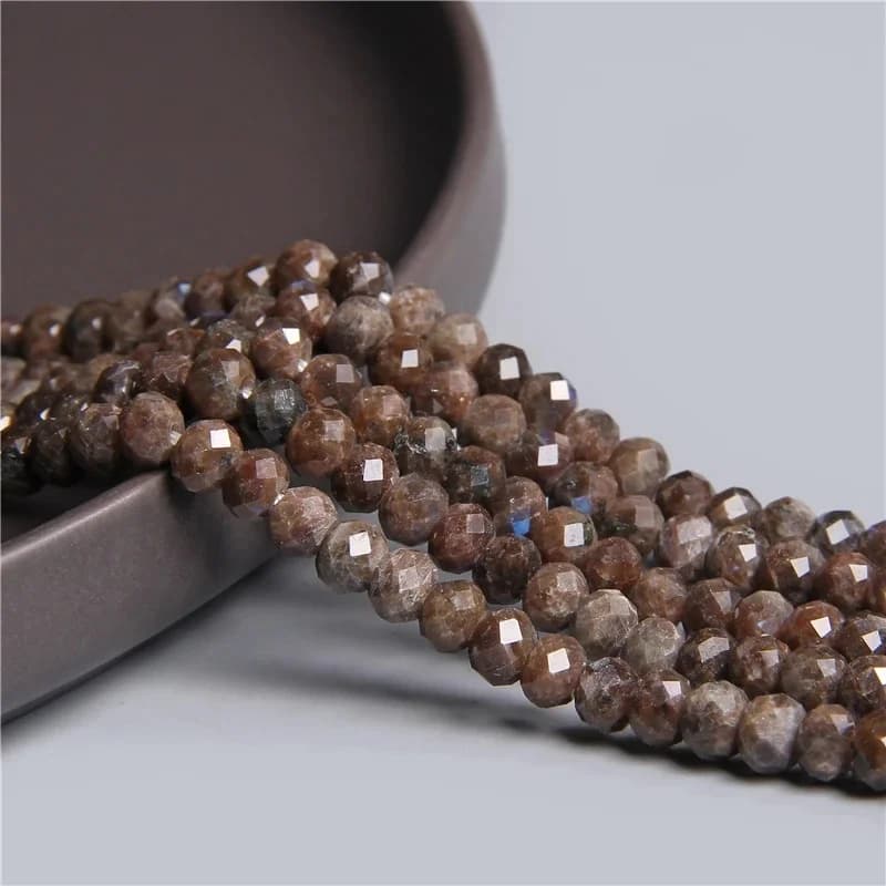 Rondelle de flocon de neige à facettes naturelles, perles en pierre marron, jaspe, perles de Labradorite d'espacement amples, 4x6mm, Bracelet et collier à faire soi-même, 7.5''