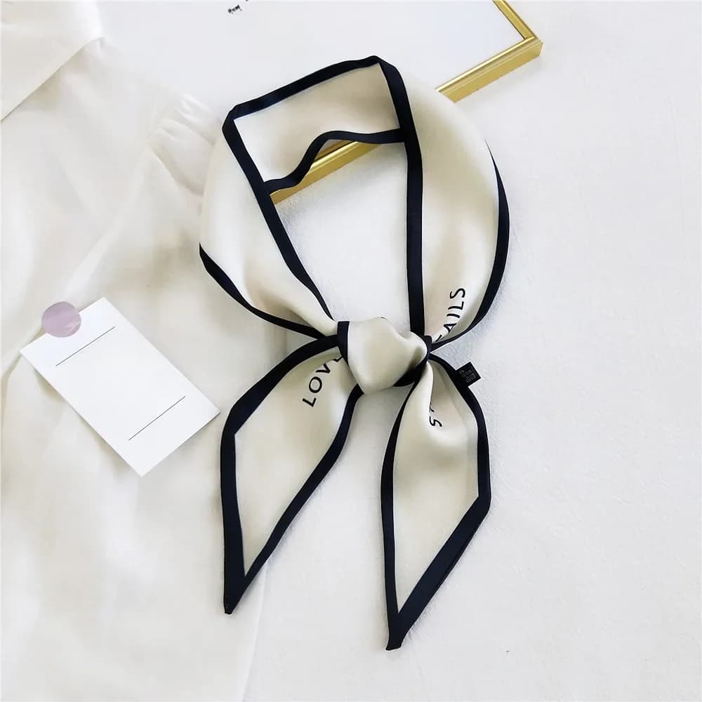 Longue Écharpe Étroite en Satin pour Femme, Foulard de Cheveux Élégant, Nministériels d, Lettre Imprimée, Sac, Ruban, Bande de Sauna, à la Mode