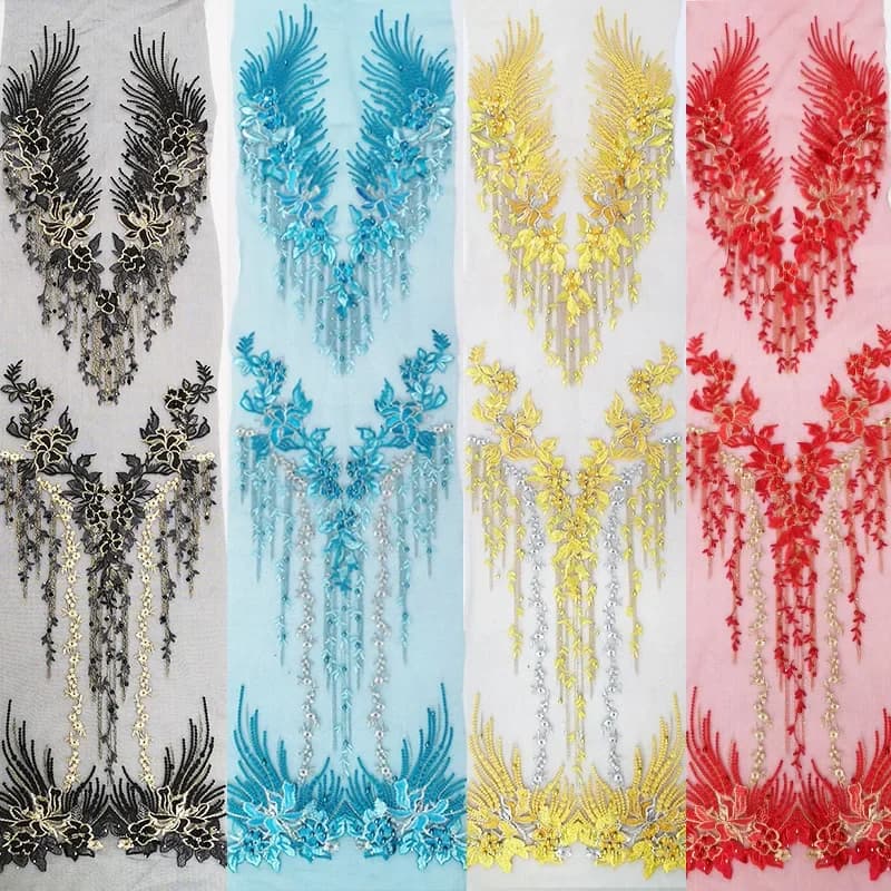 Long fil de filet strass chaud perlé Phoenix queue Patch fleur broderie Applique dentelle Applique robe de mariée vêtement décoration