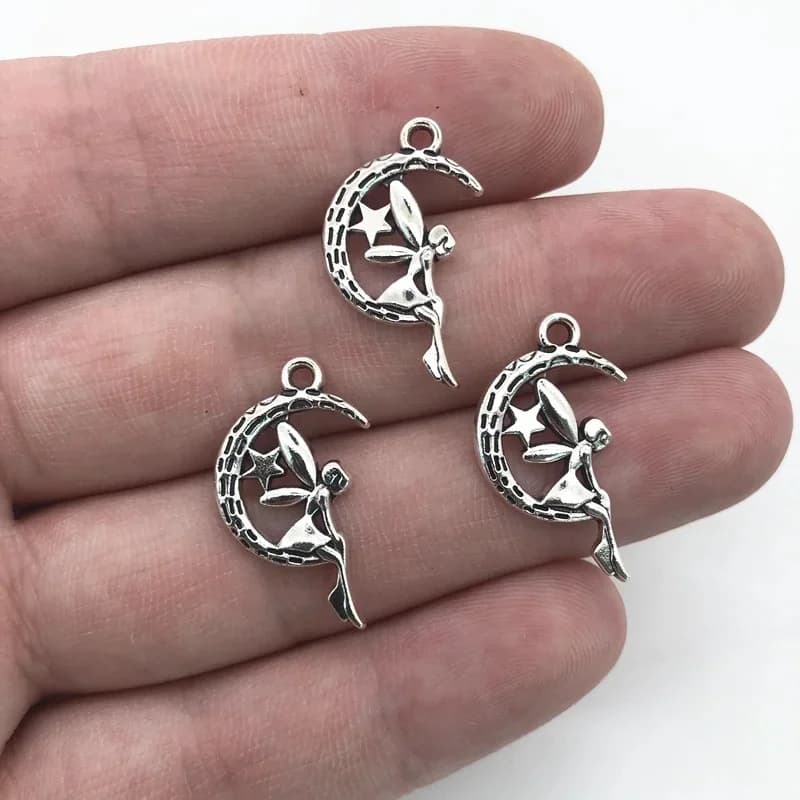 Breloques Ange en Argent Dégradé 25x15mm, 15 Pièces, Accessoires pour Document, Bijoux de Direction Antique